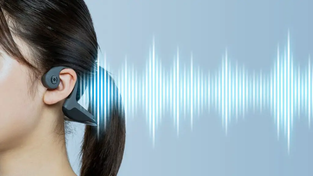 sound waves from women wearing bone conduction headphones 