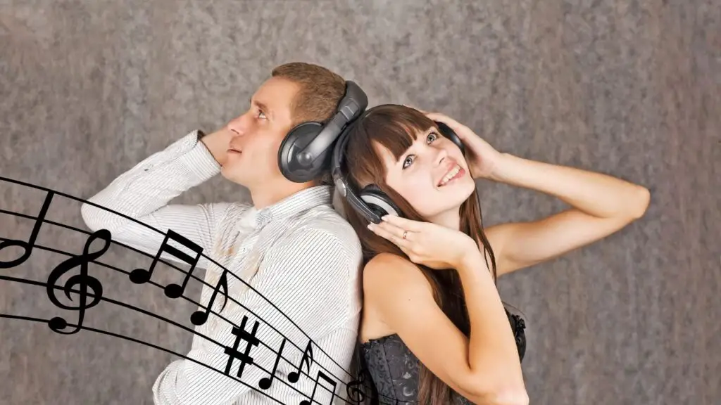 couple enjoying melodies music 