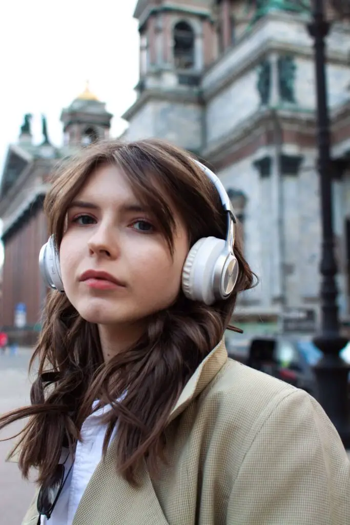 Woman wearing on-ear headphones