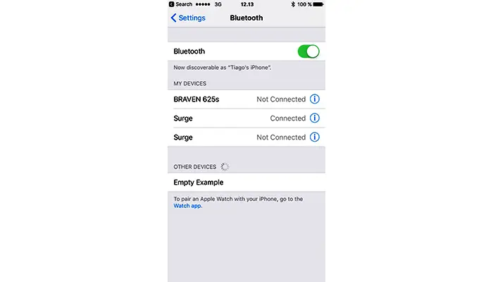 BLUETOOTH PAGE ON IPHONE
